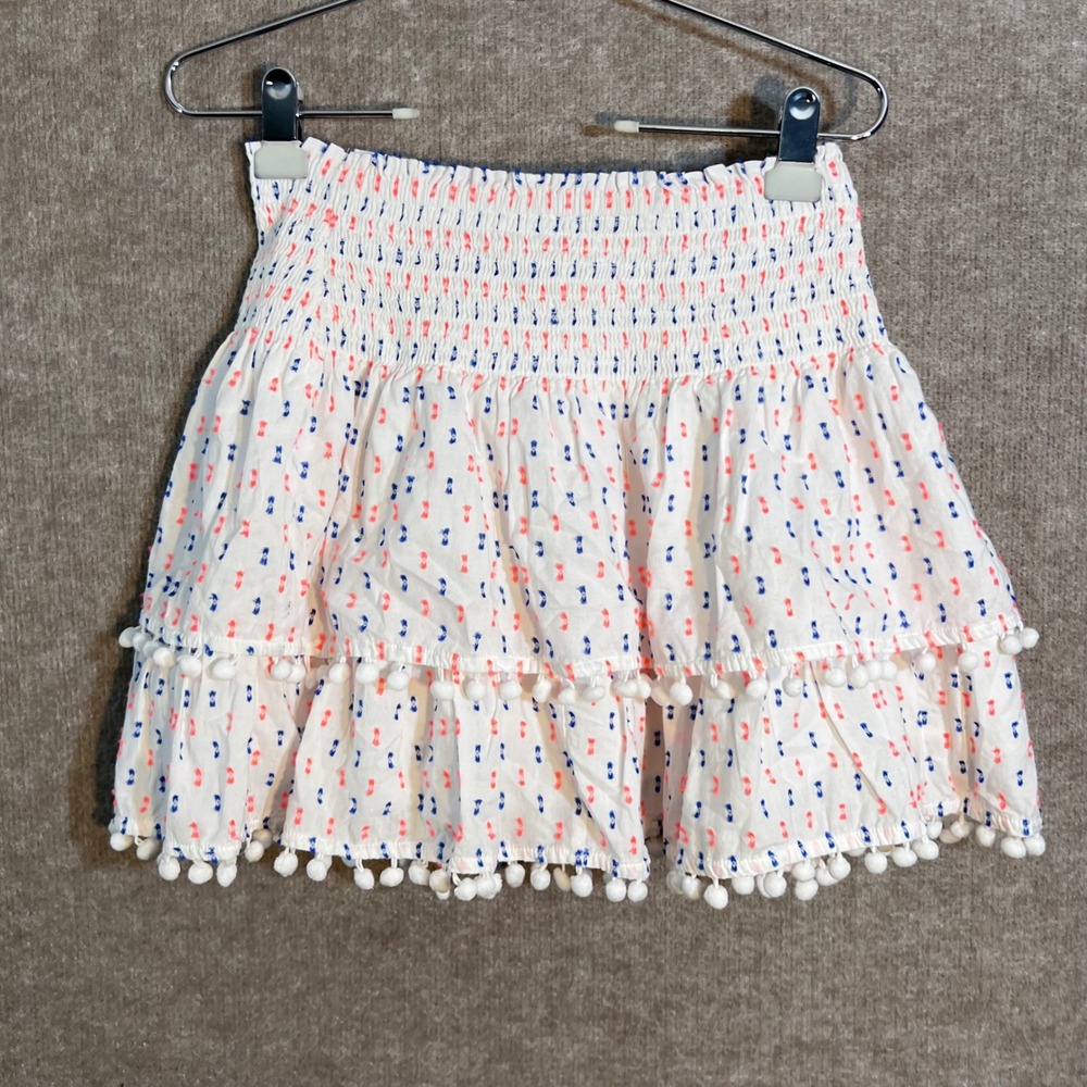 Lilly Pulitzer Tiered Mini Skirt Womens XS White Pom Pom Smocked Preppy Coastal